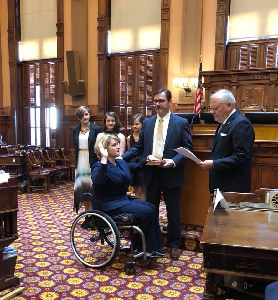 Judge Krause being sworn in by the Governor